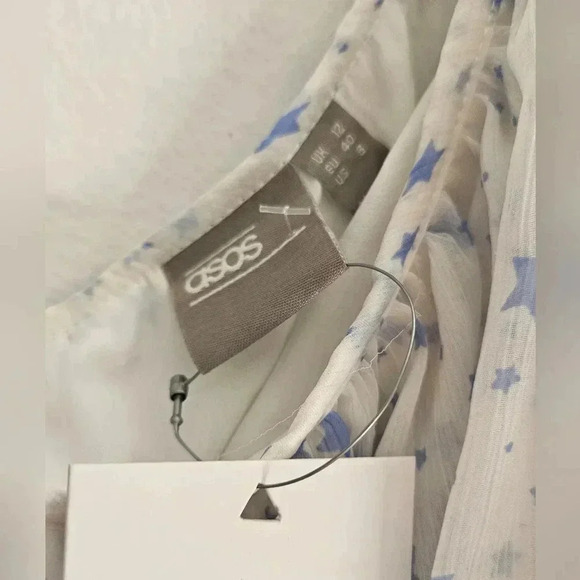 Asos frilled off shoulder puffy sleeve white & Blue Stars Beachy Boho blo… - Picture 5 of 9